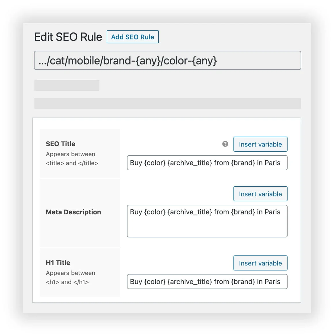 Lọc mọi thứ - Màn hình chỉnh sửa quy tắc SEO Bộ lọc sản phẩm WooC Commerce