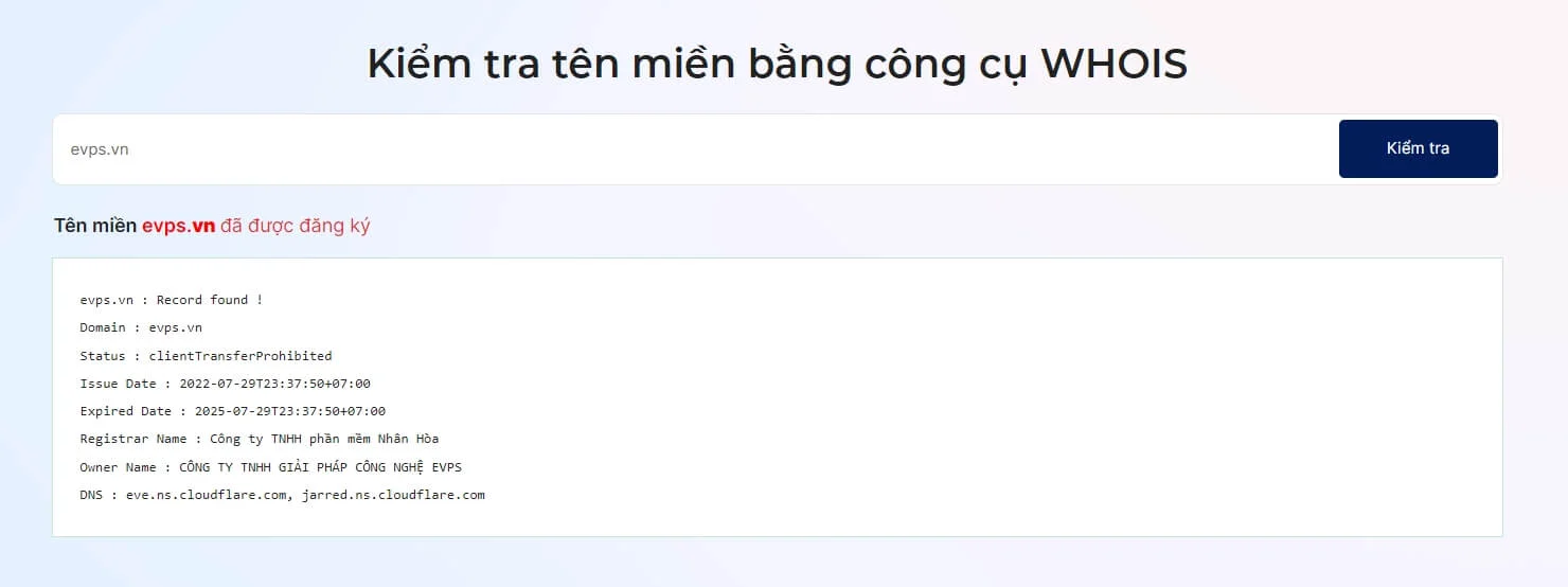 Whois là gì ? Cách kiểm tra nameservers tên miền bất kỳ bằng Whois - Giải pháp công nghệ EVPS.VN - Web hosting, Cloud VPS, Business Email, Thiết kế website chuẩn SEO